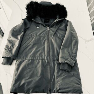 Zara Olive Green Basic Puffer with Black Faux Fur Hoodie Size M Coat